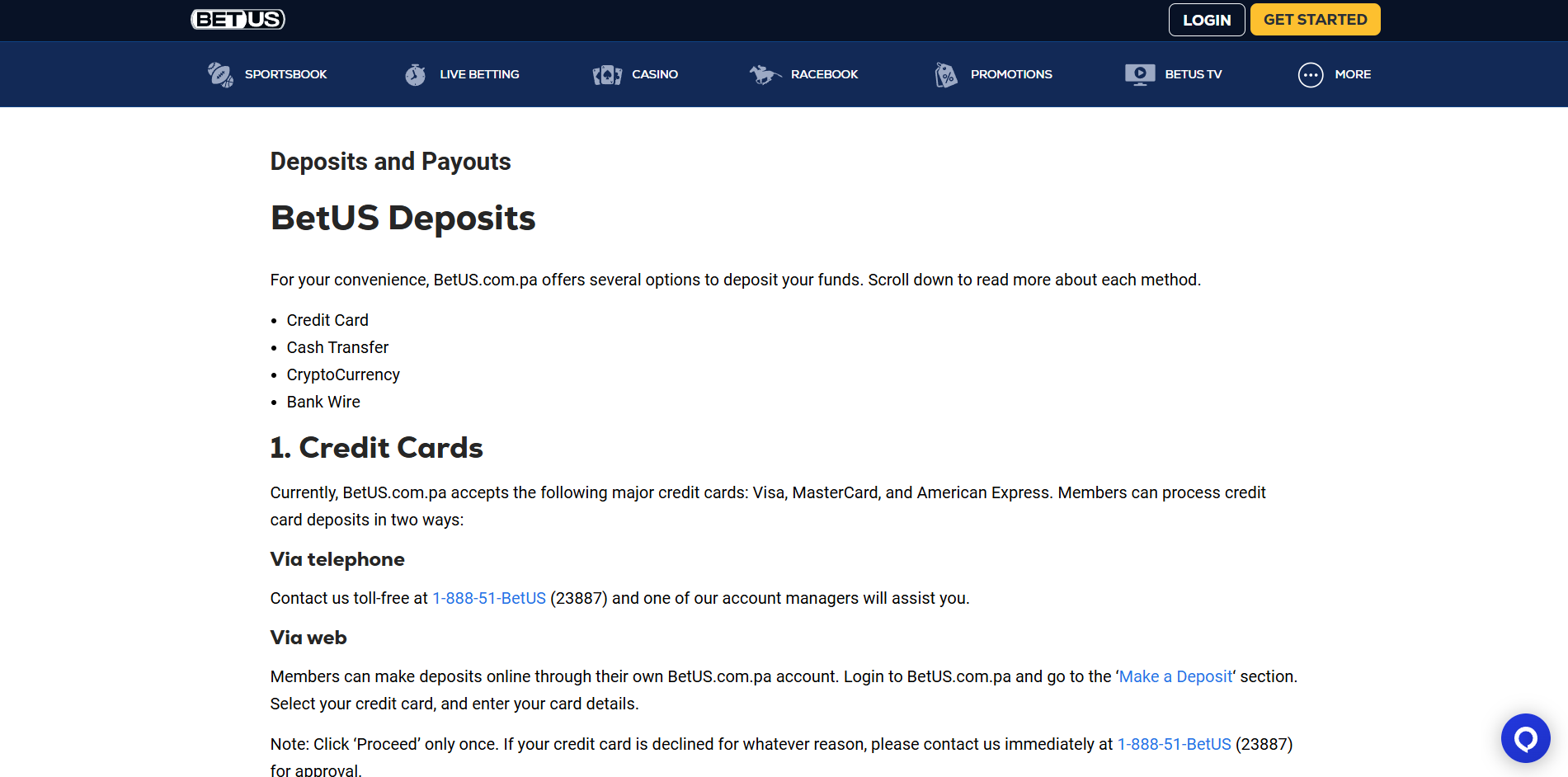 BetUS Casino Deposit and Withdrawal Methods
